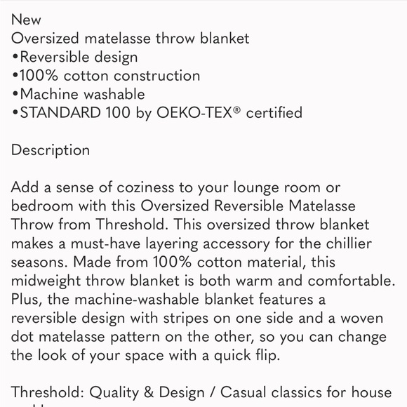 NWT Oversized Reversible Matelasse Throw Gray - Threshold - Picture 8 of 9